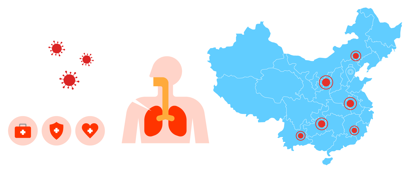 Comprehensive survey at all business sites in China to assess employee health and degree of infection.